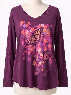 Just my size Purple Butterfly Print Long-Sleeve Top size 3x